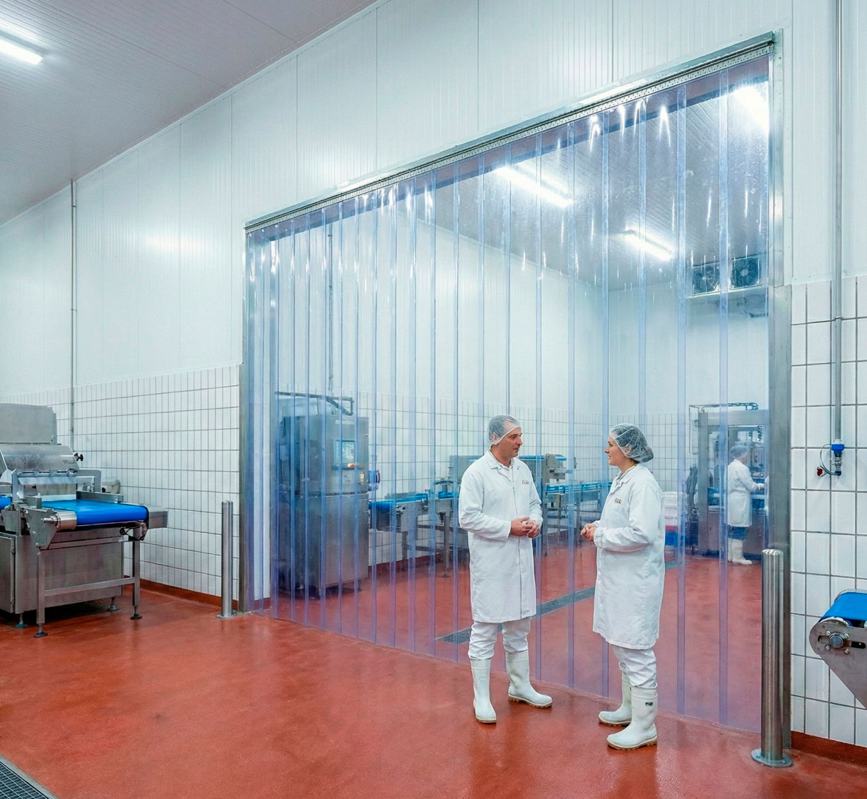 Máxima visibilidad y aislamiento con lamas PVC Normal Azulado Cortina industrial lamas PVC transparente para aislamiento térmico naves